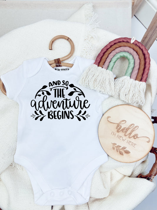 The Adventure Begins Baby Vest, Baby Grow, New Baby, Adventure Awaits