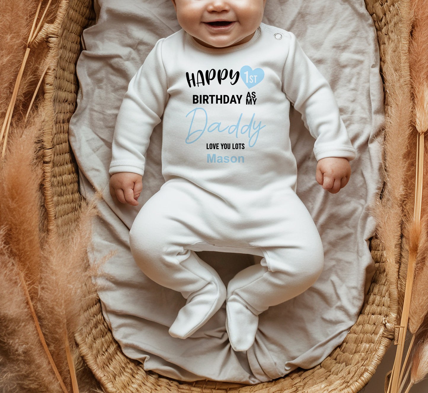 Personalised Happy First Birthday As My Daddy Sleepsuit, 1st Birthday Bodysuit