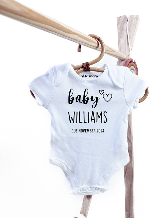 Personalised Baby Announcement Baby Vest, Baby Grow, Due Date Month