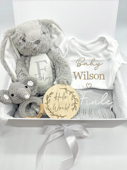 Personalised Grey Newborn Baby Gift Box