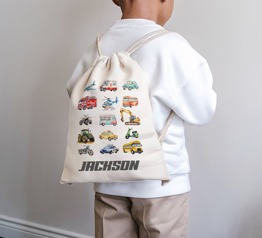 Personalised Boys Car Drawstring Bag