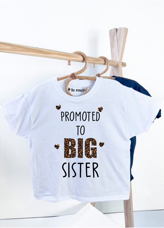 Promoted to Big Sister Kids T-Shirt, Promoted to Big Sister, leopard Print