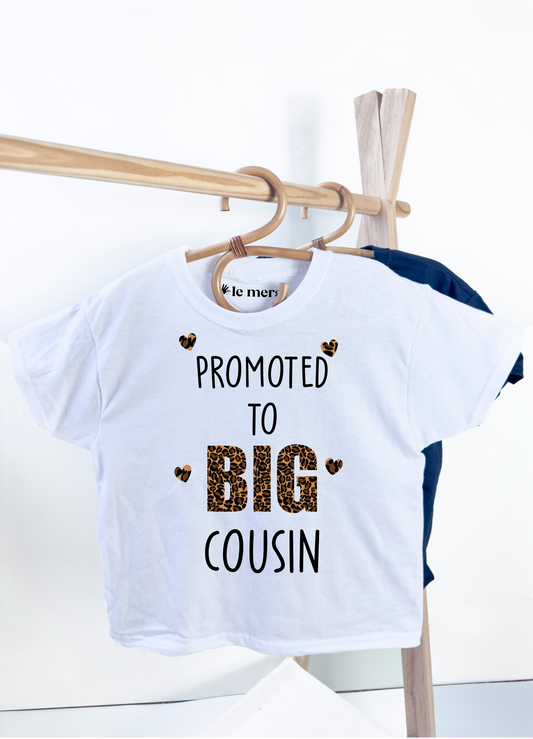 Promoted to Big Cousin Kids T-Shirt, Leopard Print