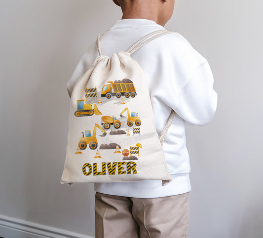 Personalised Boys Construction Drawstring Bag