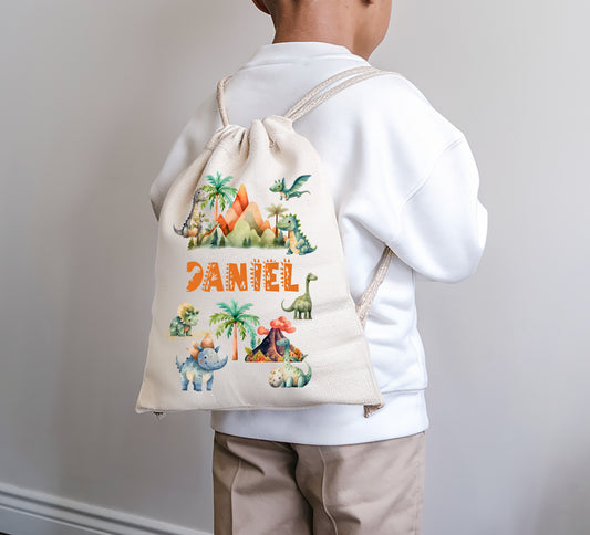 Personalised Boys Dinosaur Drawstring Bag