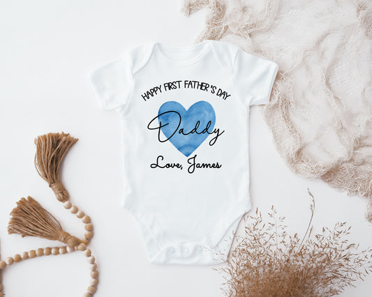 Personalised Happy First Fathers Day Daddy Baby Vest, Our First Fathers Day