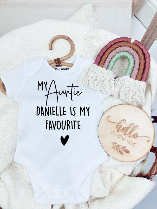 Personalised My Auntie Is My Favourite Baby Vest, Baby Grow