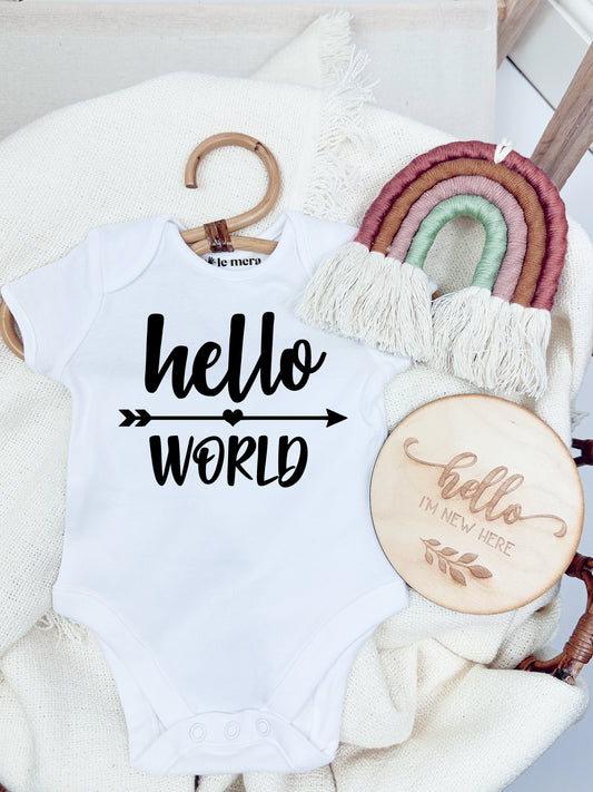 Hello World New Baby Vest, Baby Grow