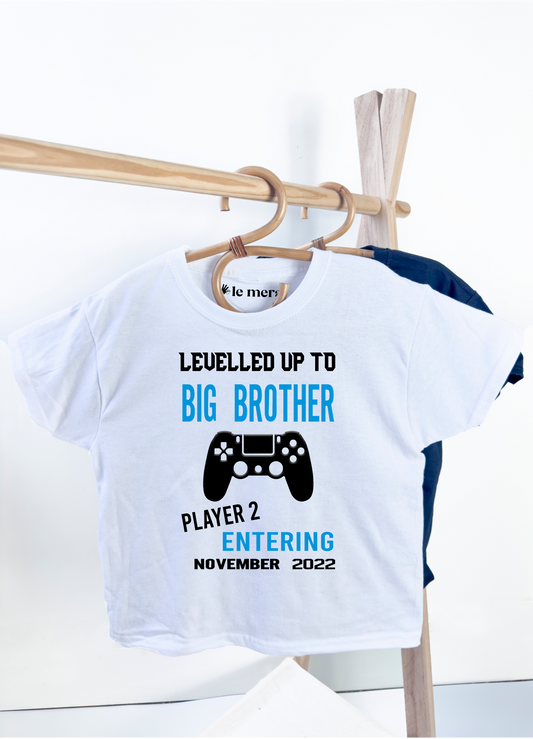 Levelled Up To Big Brother Kids T-Shirt, Big Brother, Funny Gamer Shirt