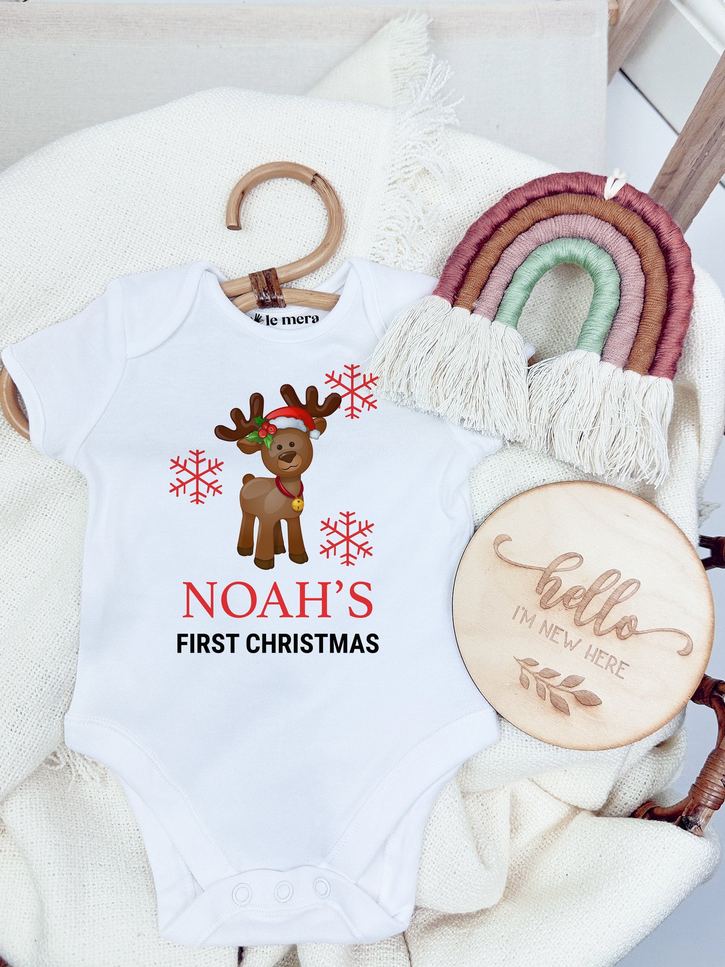 1st Christmas Reindeer Baby Vest, Baby Grow