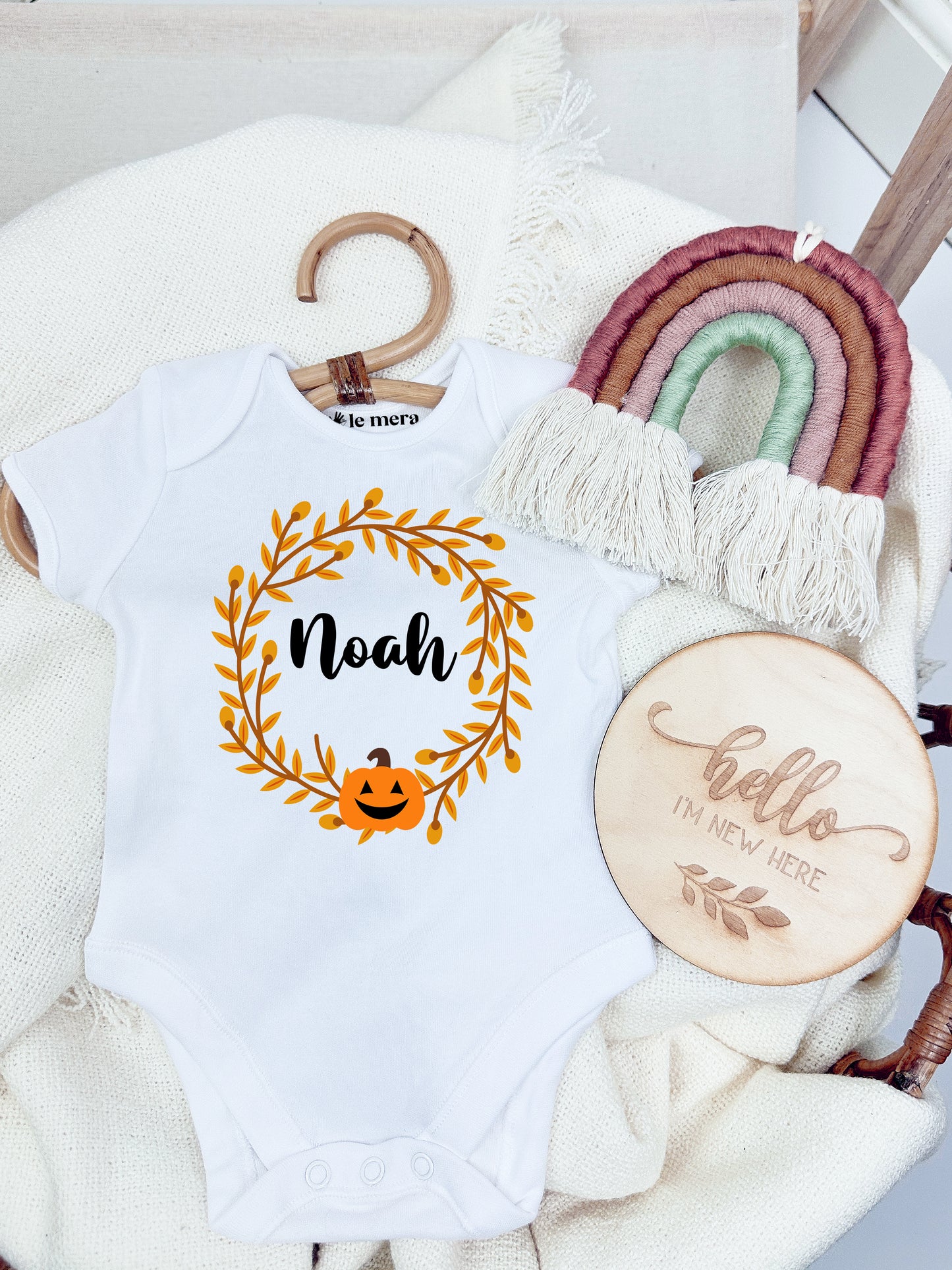 Custom Pumpkin Leaves Baby Vest, Baby Grow