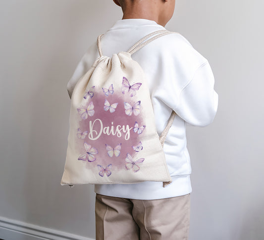 Personalised Girls Butterfly Drawstring Bag