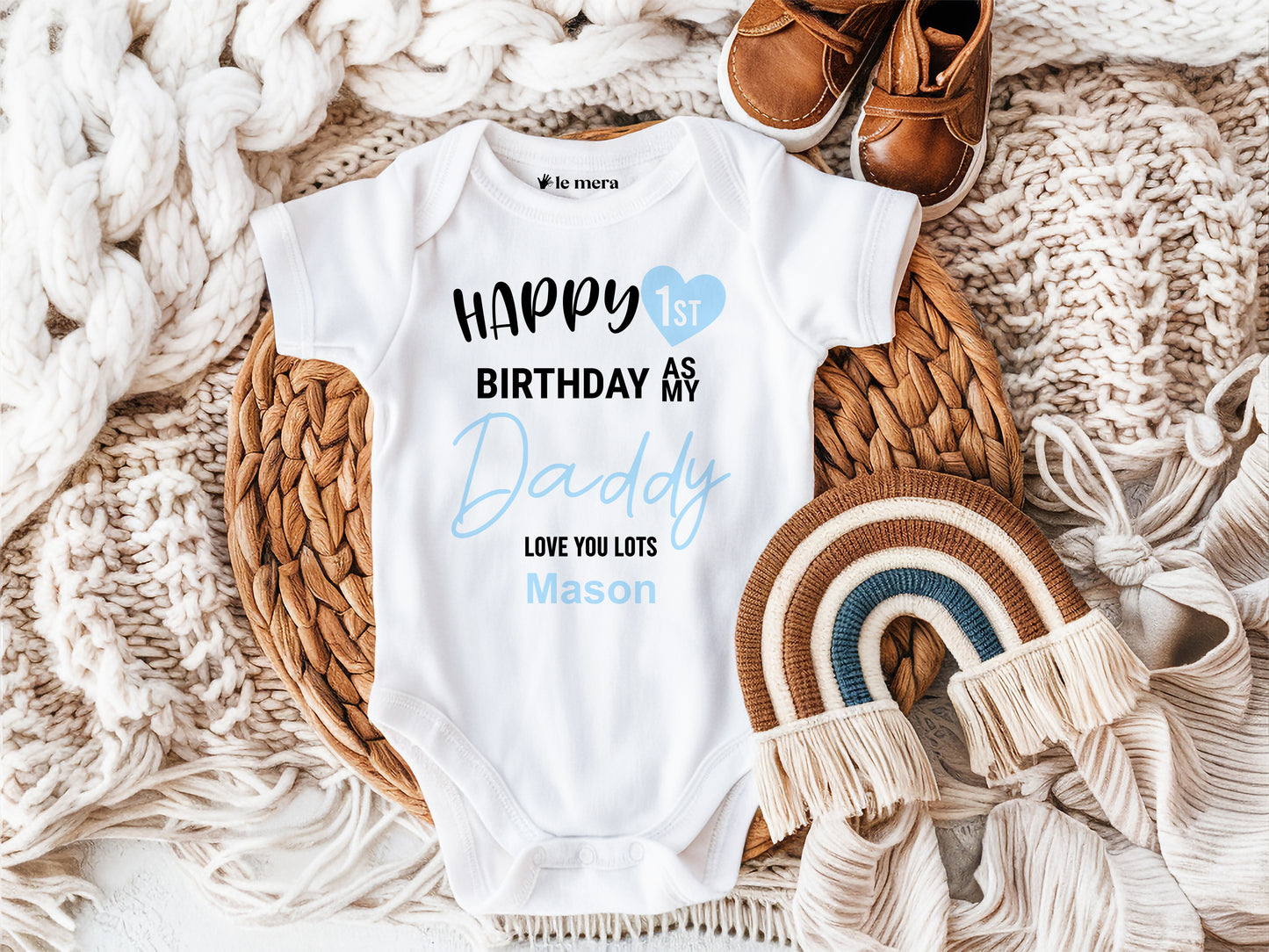 Personalised Happy First Birthday As My Daddy Sleepsuit, 1st Birthday Bodysuit