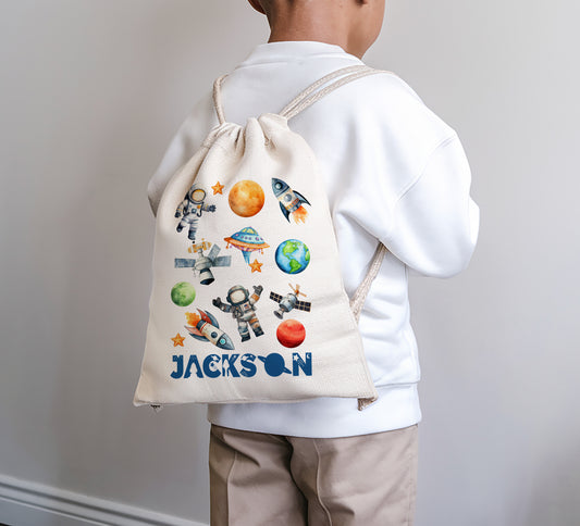 Personalised Boys space Drawstring Bag