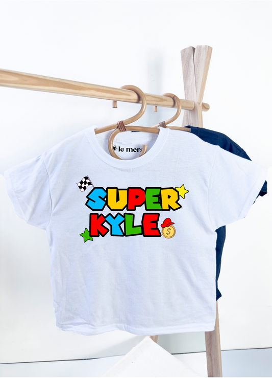 Unisex Super Personalised Kids T-Shirt, Funny Mario Kids T-Shirt