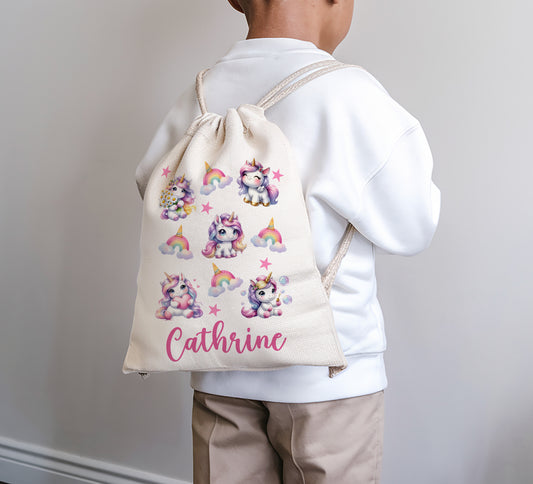 Personalised Girls Unicorn Drawstring Bag