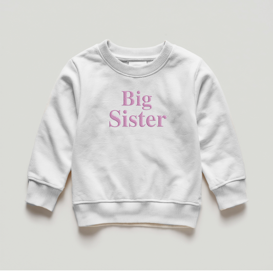 White Big Sister Embroidery Sweatshirt, Big Sister Sweater