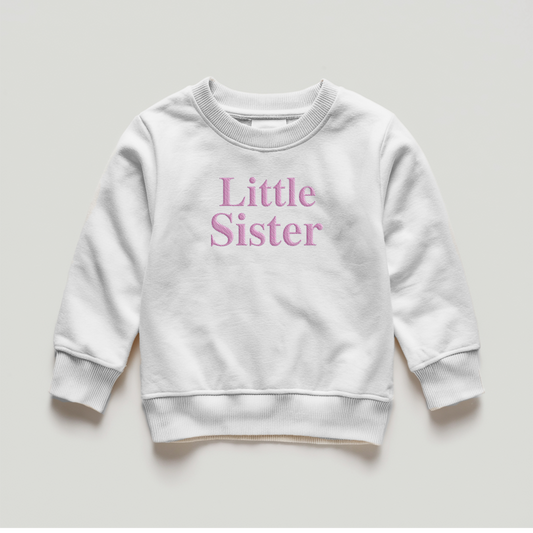 White Little Sister Embroidery Sweatshirt, Little Sister Sweater