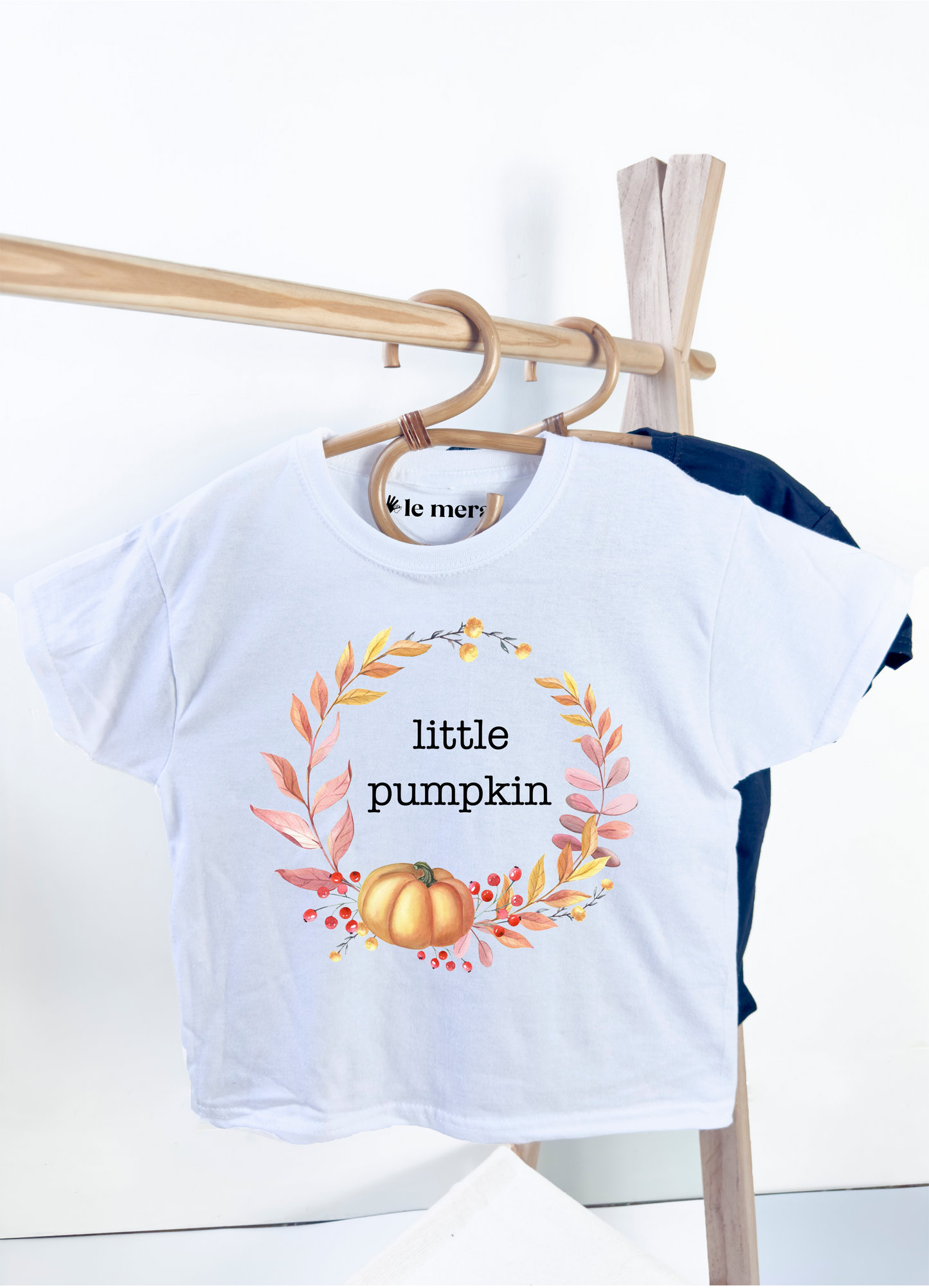 Little Pumpkin Fall Wreath Halloween Kids T-Shirt