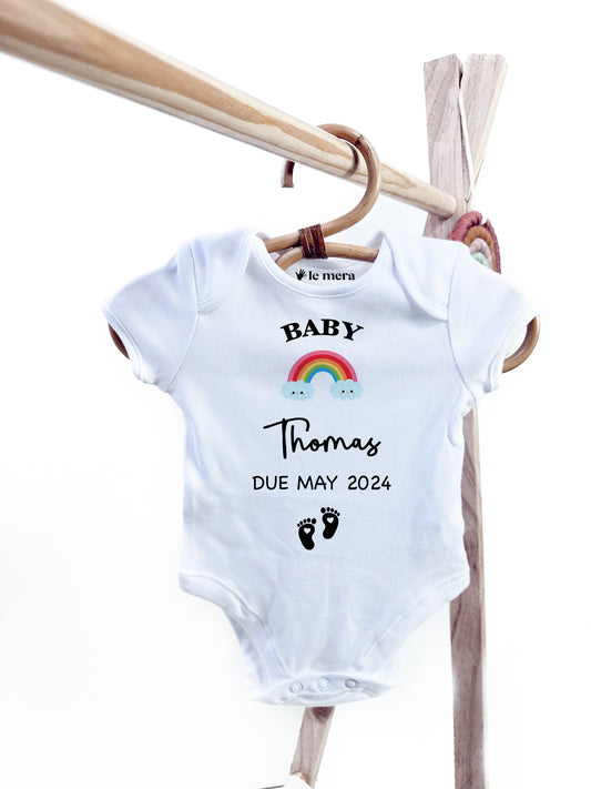 Personalised Name Date Due Coming Soon Baby Vest, Baby Grow