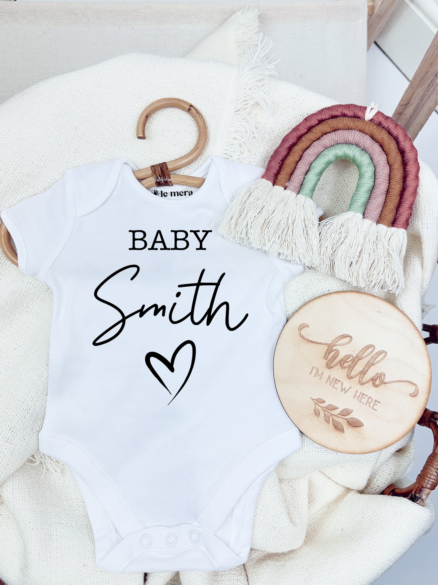 Baby Surname Heart Baby Vest, Baby Grow