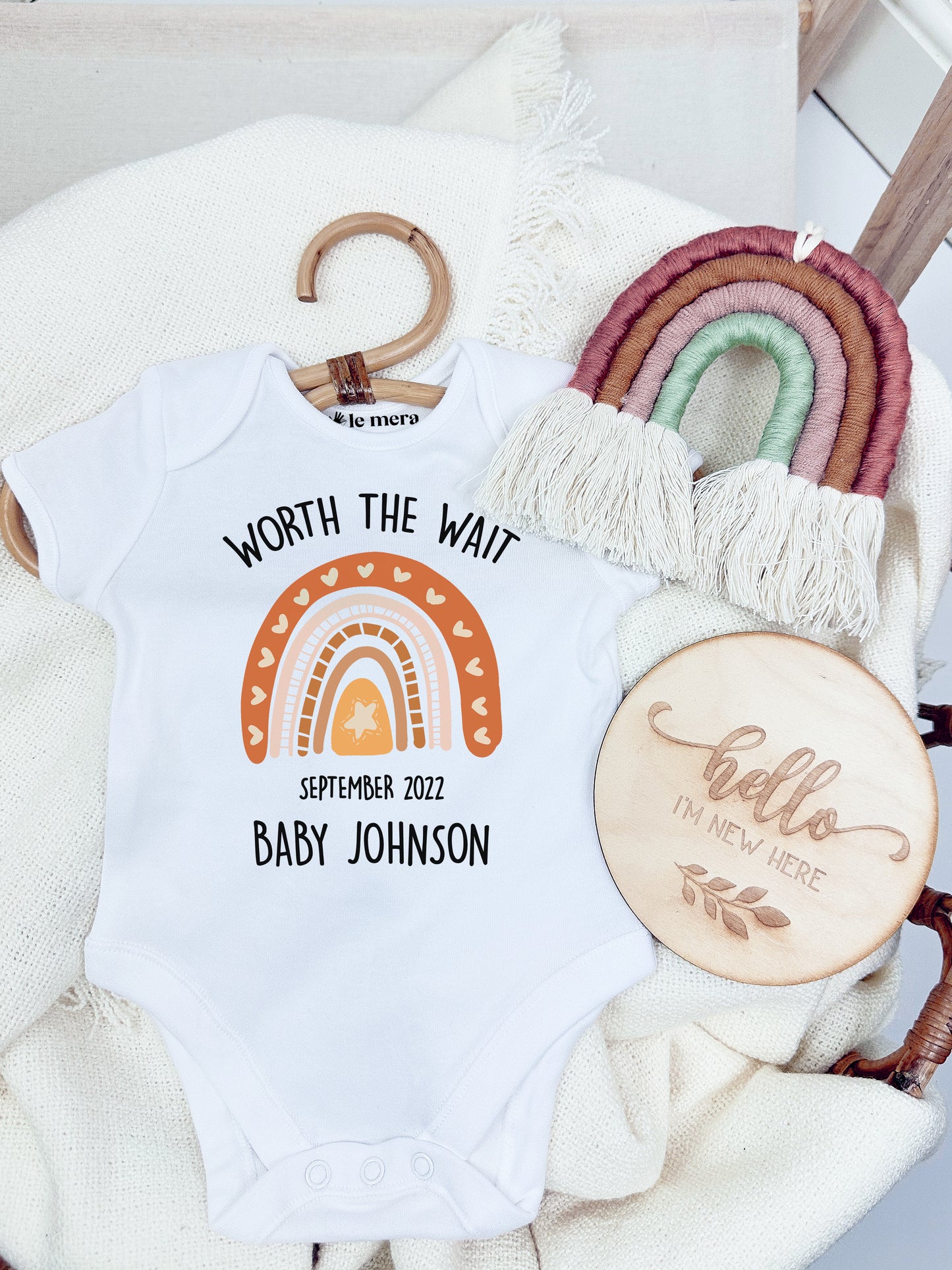 Personalised Worth The Wait Rainbow Baby Vest, Baby Grow