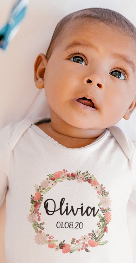 Personalised Floral Wreath Baby Vest, Baby Grow