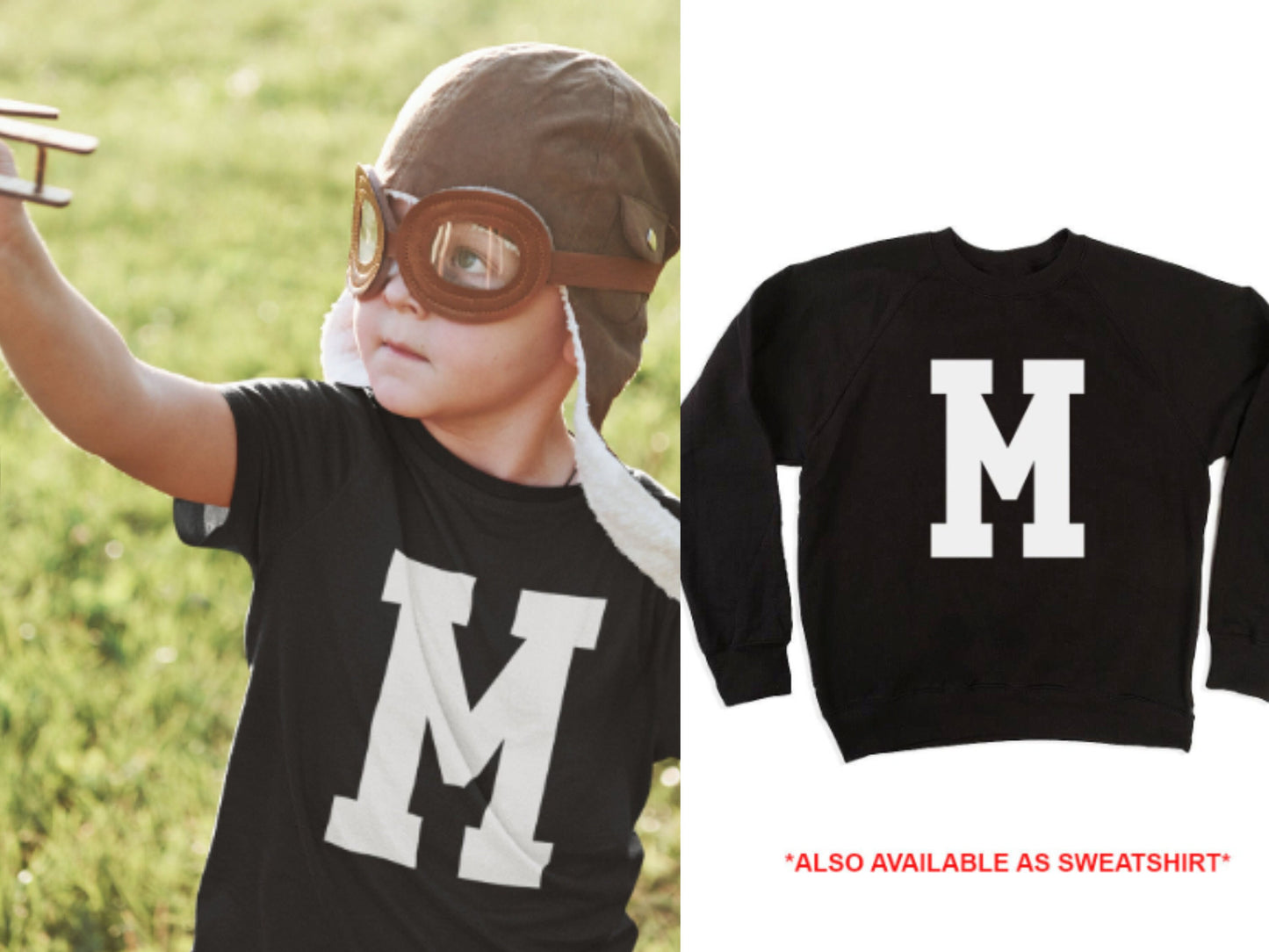 Personalised Initial T-Shirt/Sweatshirt, Custom Kids Clothes, Monogram Unisex T-shirt/Sweatshirt in Black