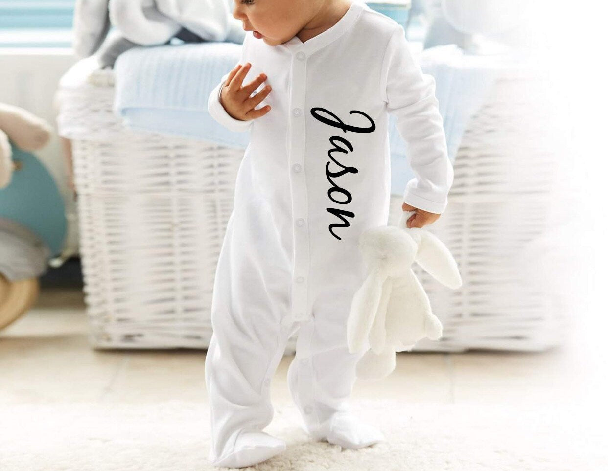 Personalised Baby Name Sleepsuit, Baby Arrival