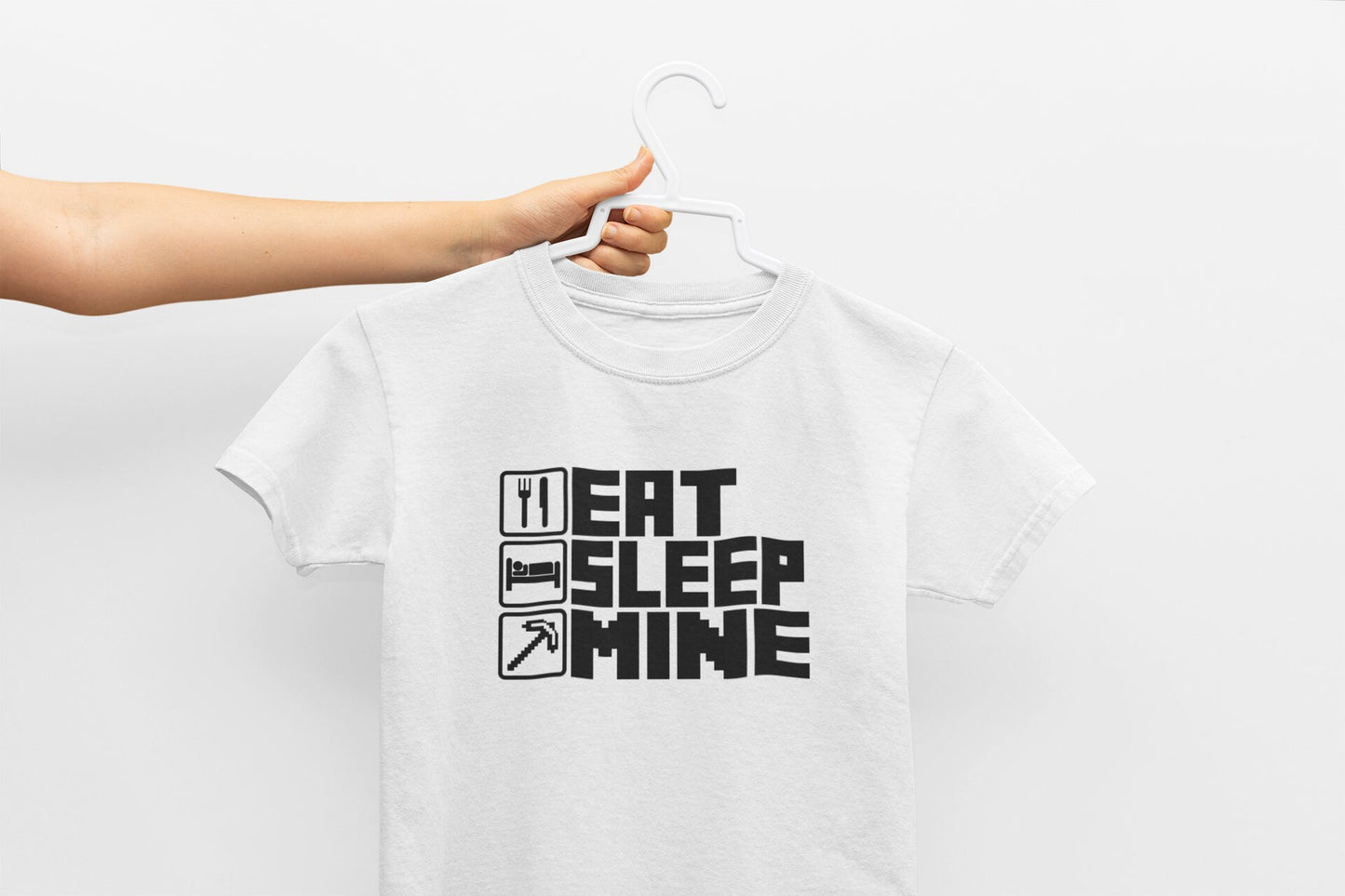 Eat Sleep Mine Repeat Kids T-Shirt, Kids Gaming Shirt
