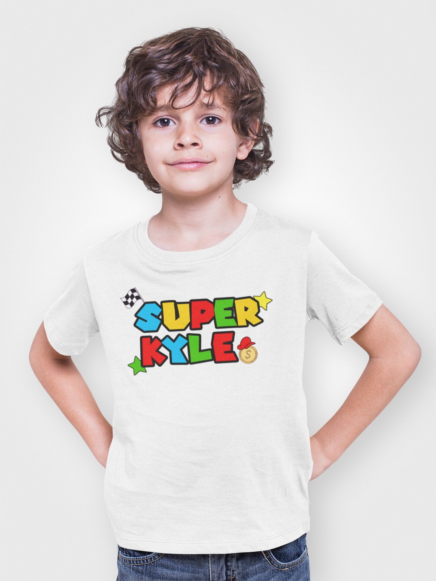 Unisex Super Personalised Kids T-Shirt, Funny Mario Kids T-Shirt