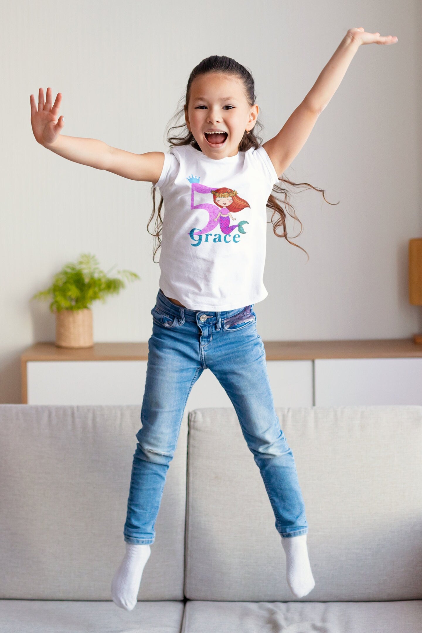 Girls Personalised Mermaid Birthday T-Shirt