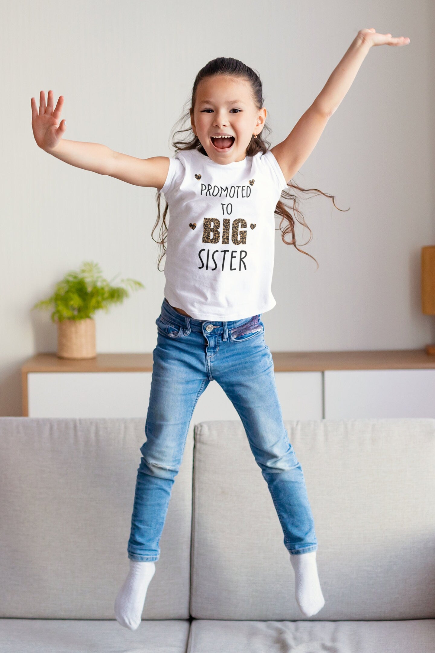 Promoted to Big Sister Kids T-Shirt, Promoted to Big Sister, leopard Print