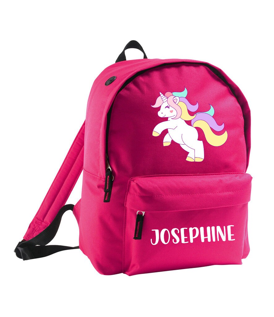 Personalised Unicorn Backpack, Any Name Girls Backpack, Pink Black Grey Unicorn Backpack, Back To School