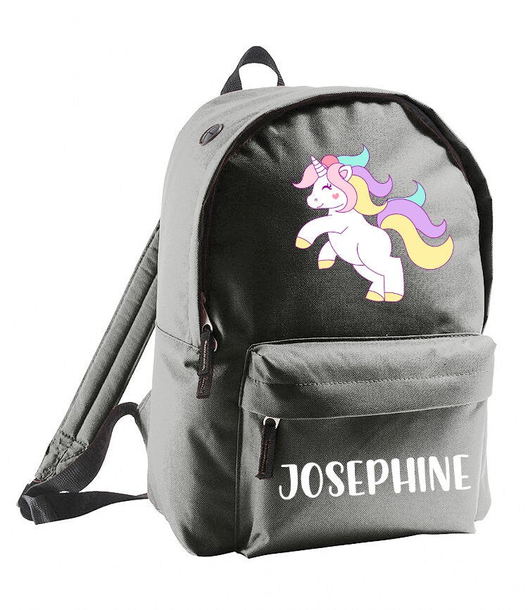 Personalised Unicorn Backpack, Any Name Girls Backpack, Pink Black Grey Unicorn Backpack, Back To School