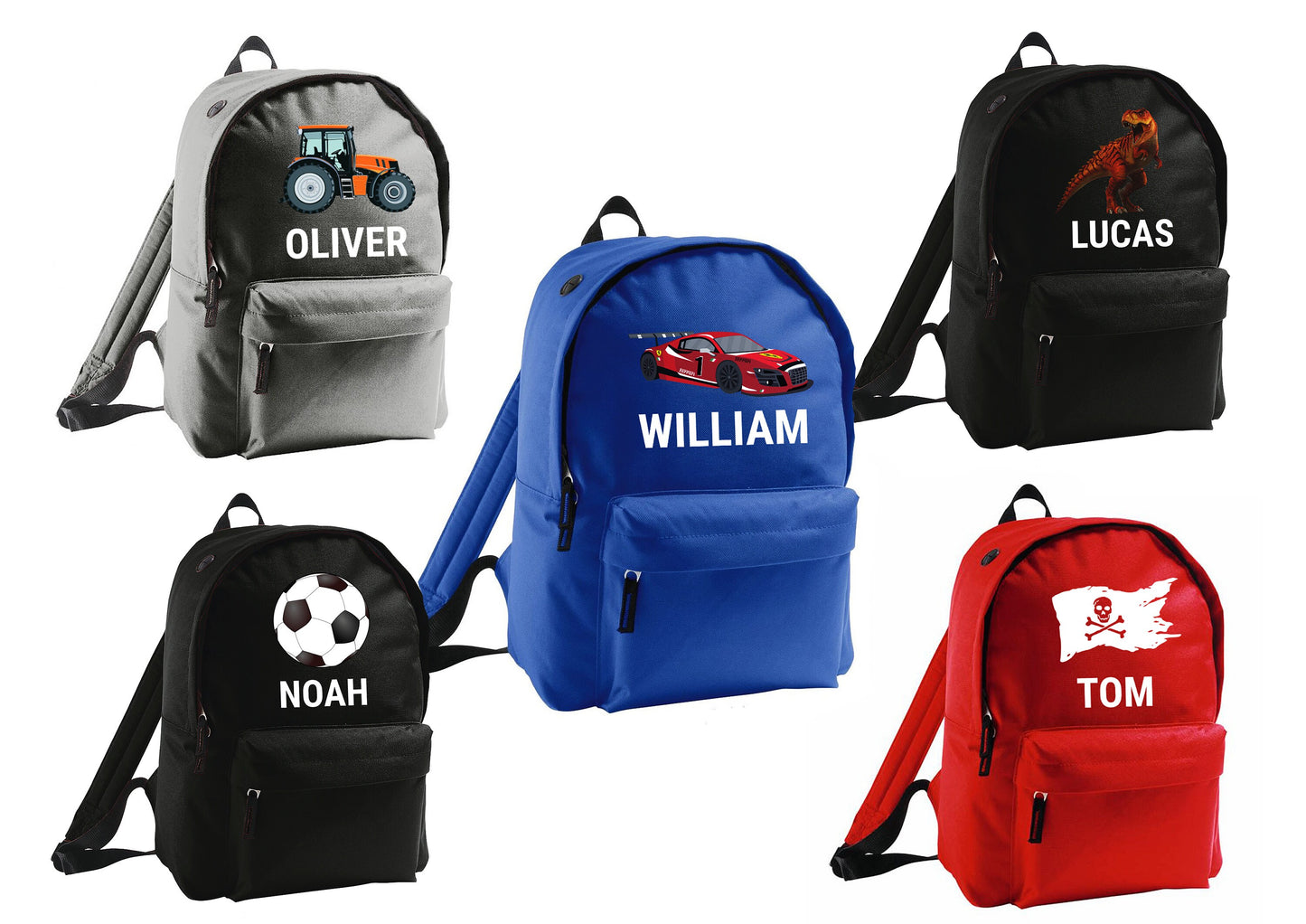Personalised Football, Dinosaur, Tractor, Race Car, Pirate Backpack