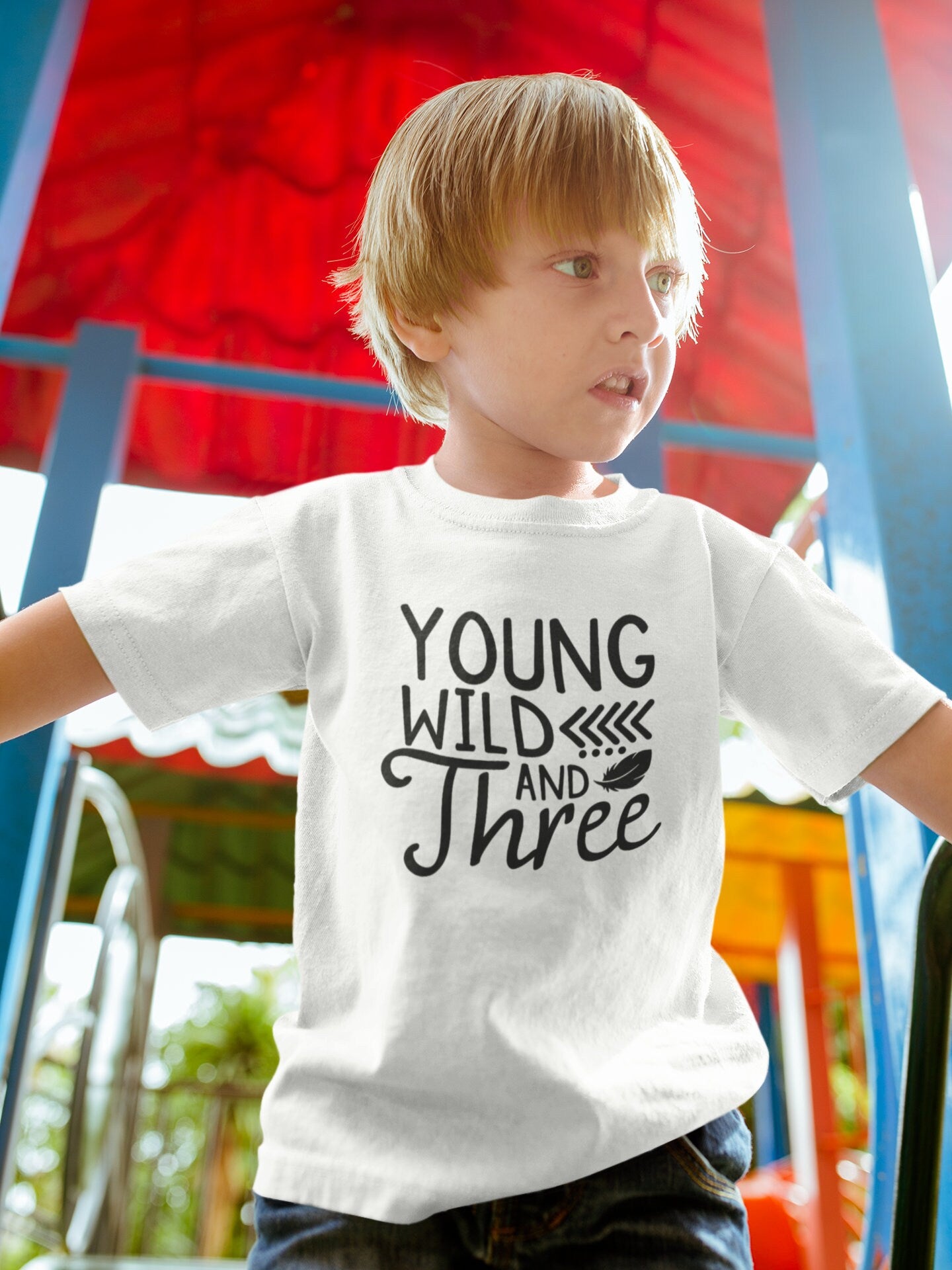 Young Wild & Three Kids T-Shirt, 3rd Birthday Kids T-Shirt