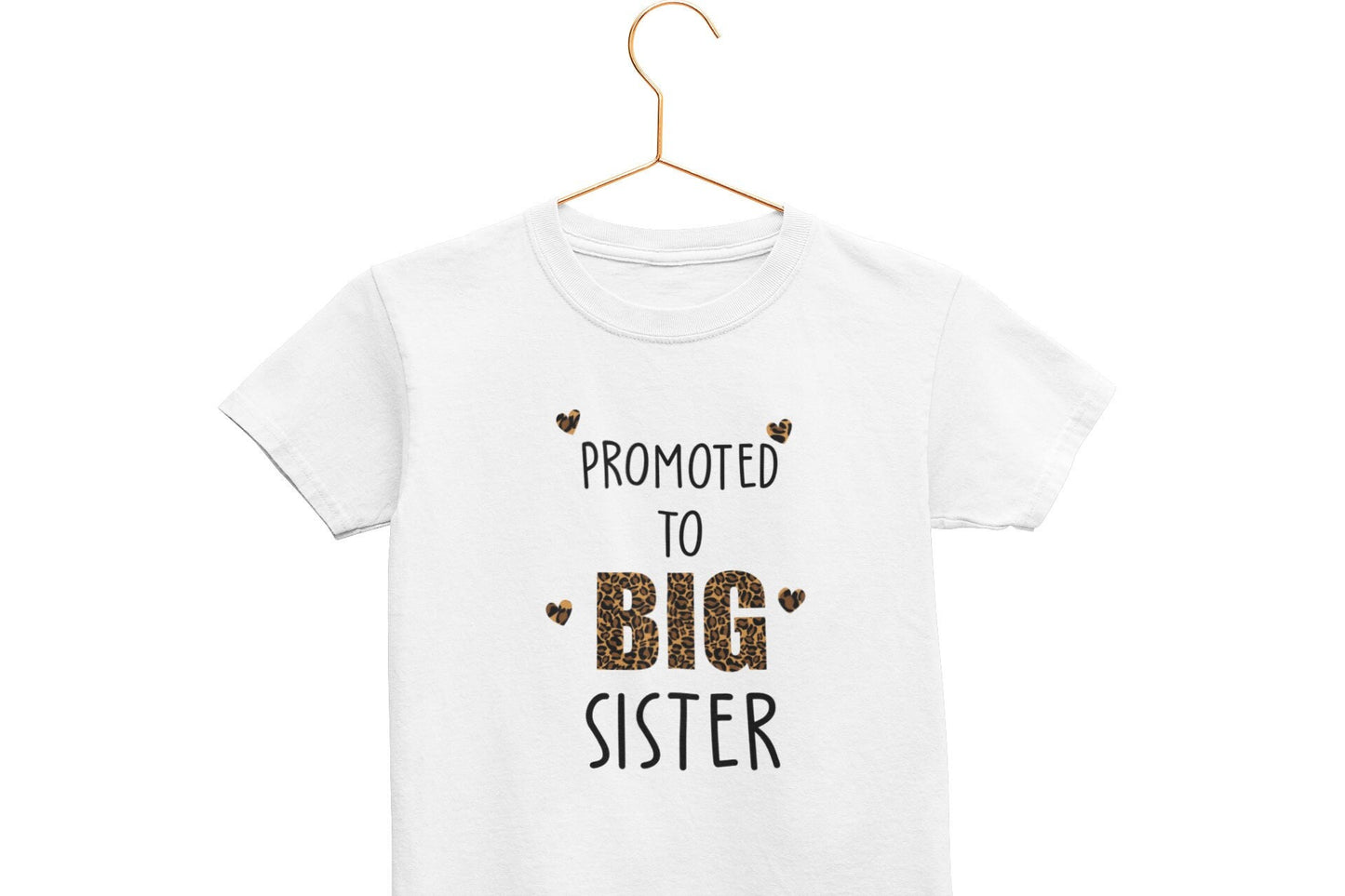 Promoted to Big Sister Kids T-Shirt, Promoted to Big Sister, leopard Print