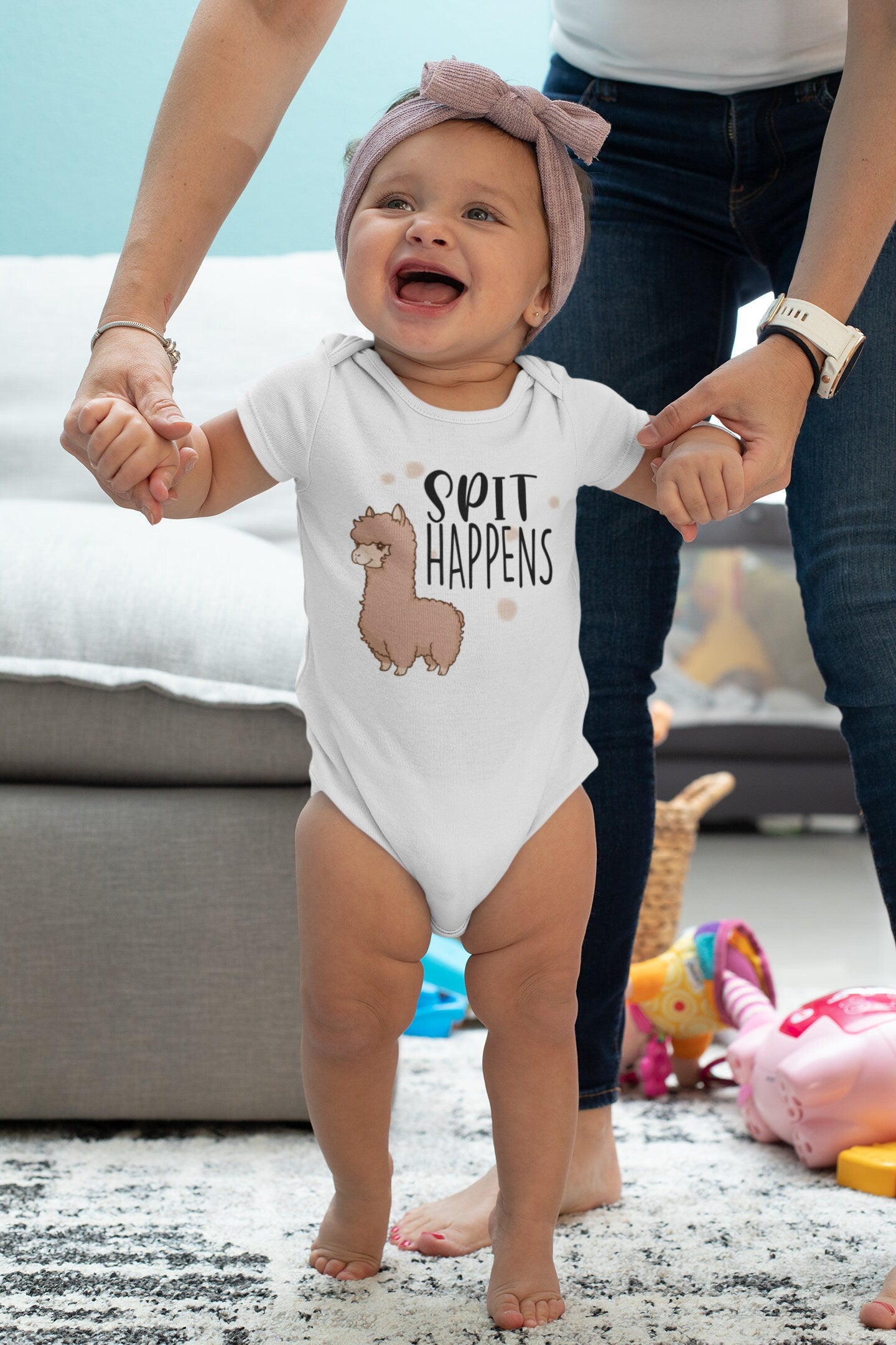 Spit Happens, Llama Alpaca Baby Vest, Baby Grow