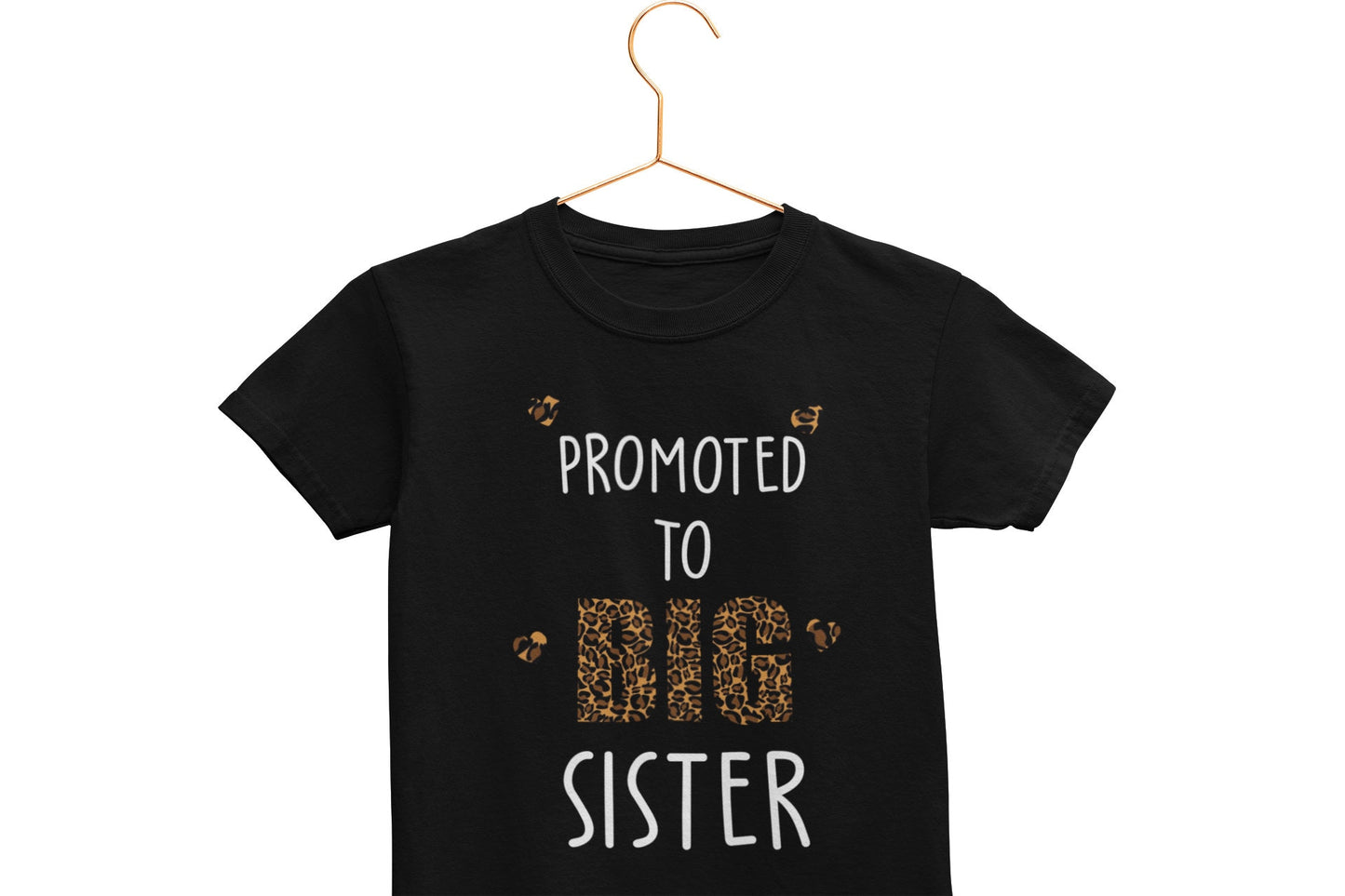Promoted to Big Sister Kids T-Shirt, Promoted to Big Sister, leopard Print