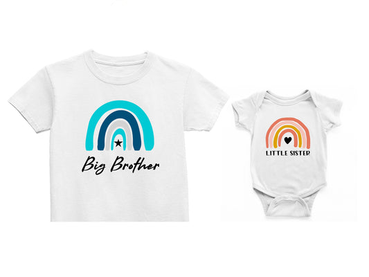 Blue/Pink Rainbow Big Brother and Little Sister Tops