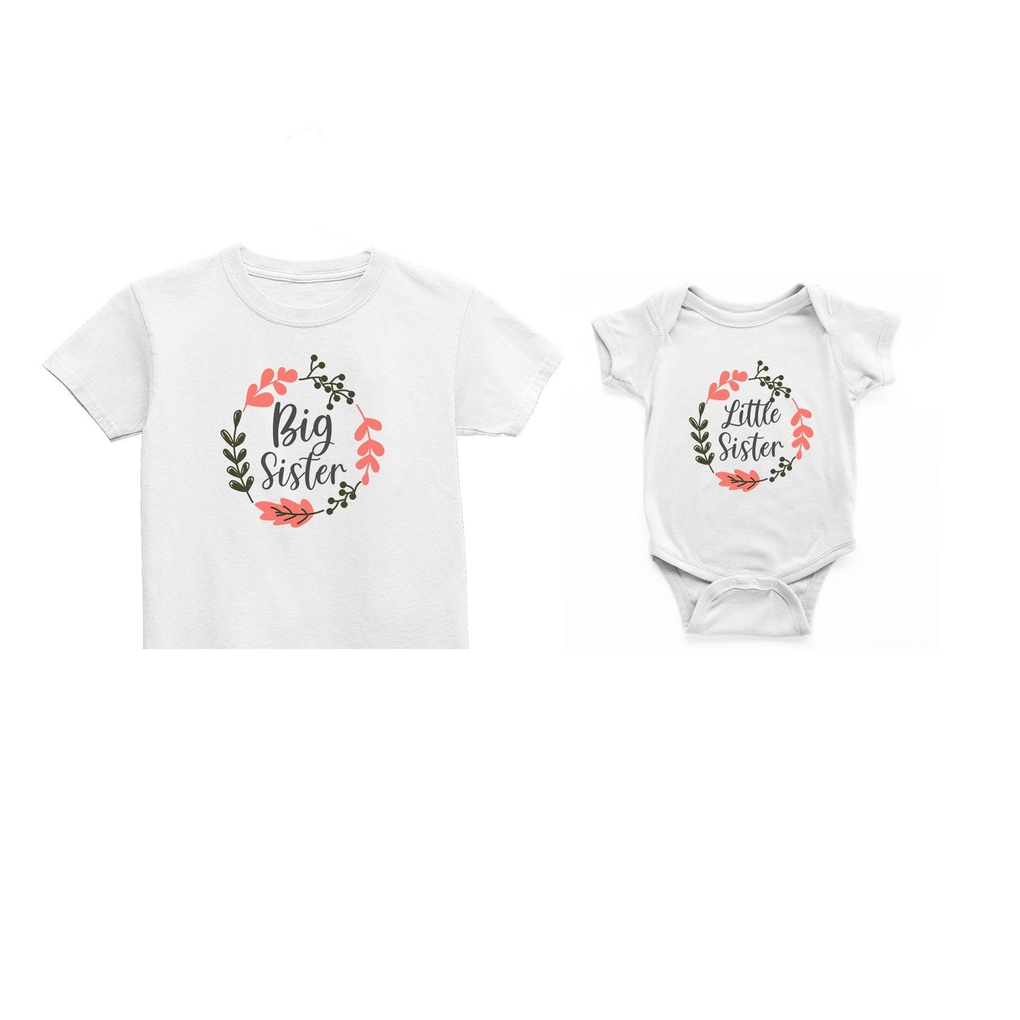 Big Sister Little Sis Floral Wreath Tops