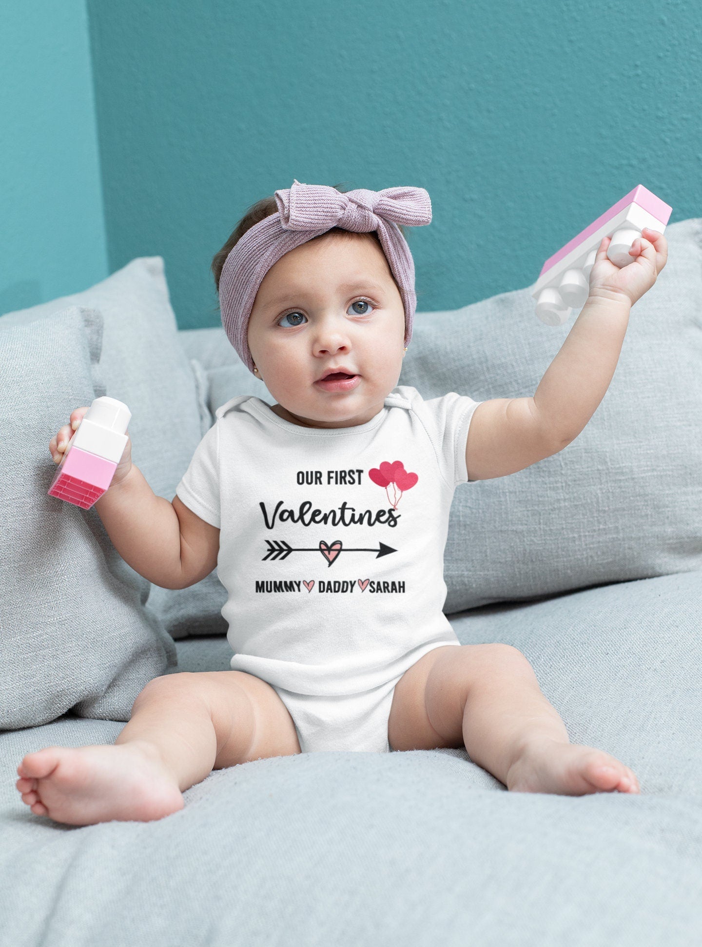 Personalised Our First Valentines Baby Vest, Baby Grow