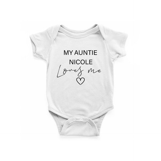 My auntie 'NAME' loves me, Funny Auntie Baby Baby Vest, Baby Grow