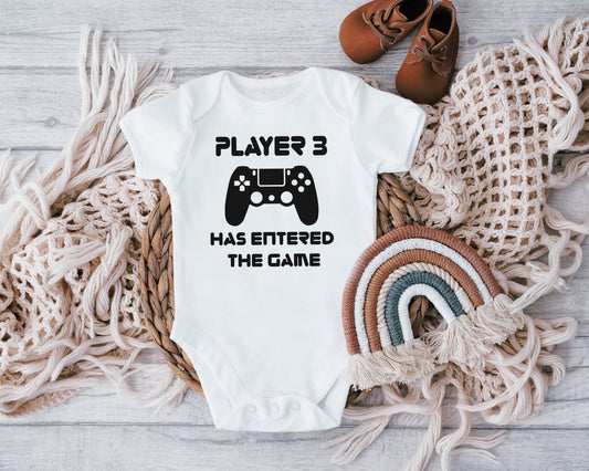 Personalised Player 3 Baby Vest, Baby Grow, Player 2, Gaming Dad, Future Gamer