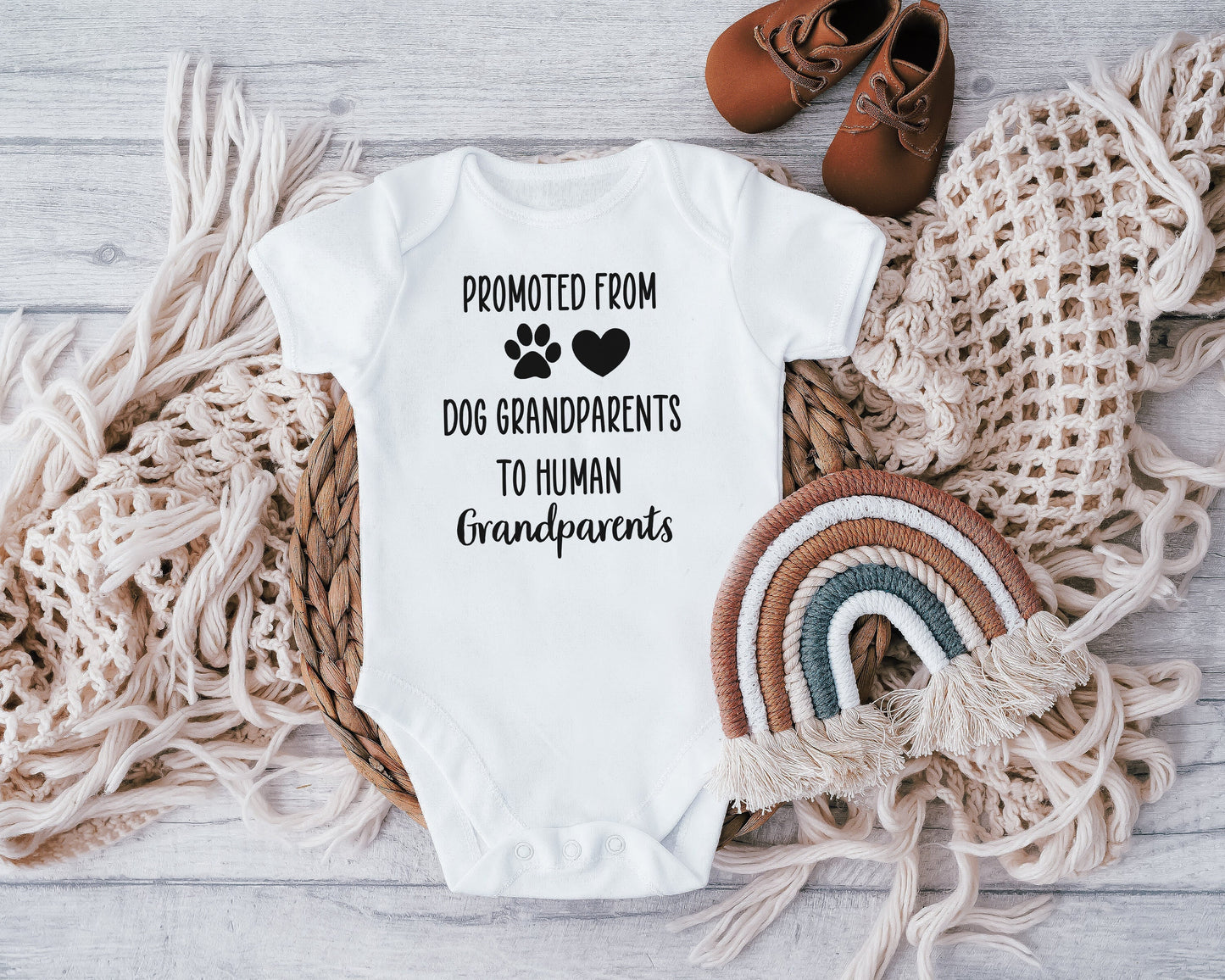 Promoted From Dog Grandparents to Human Grandparents Baby Vest, Baby Grow
