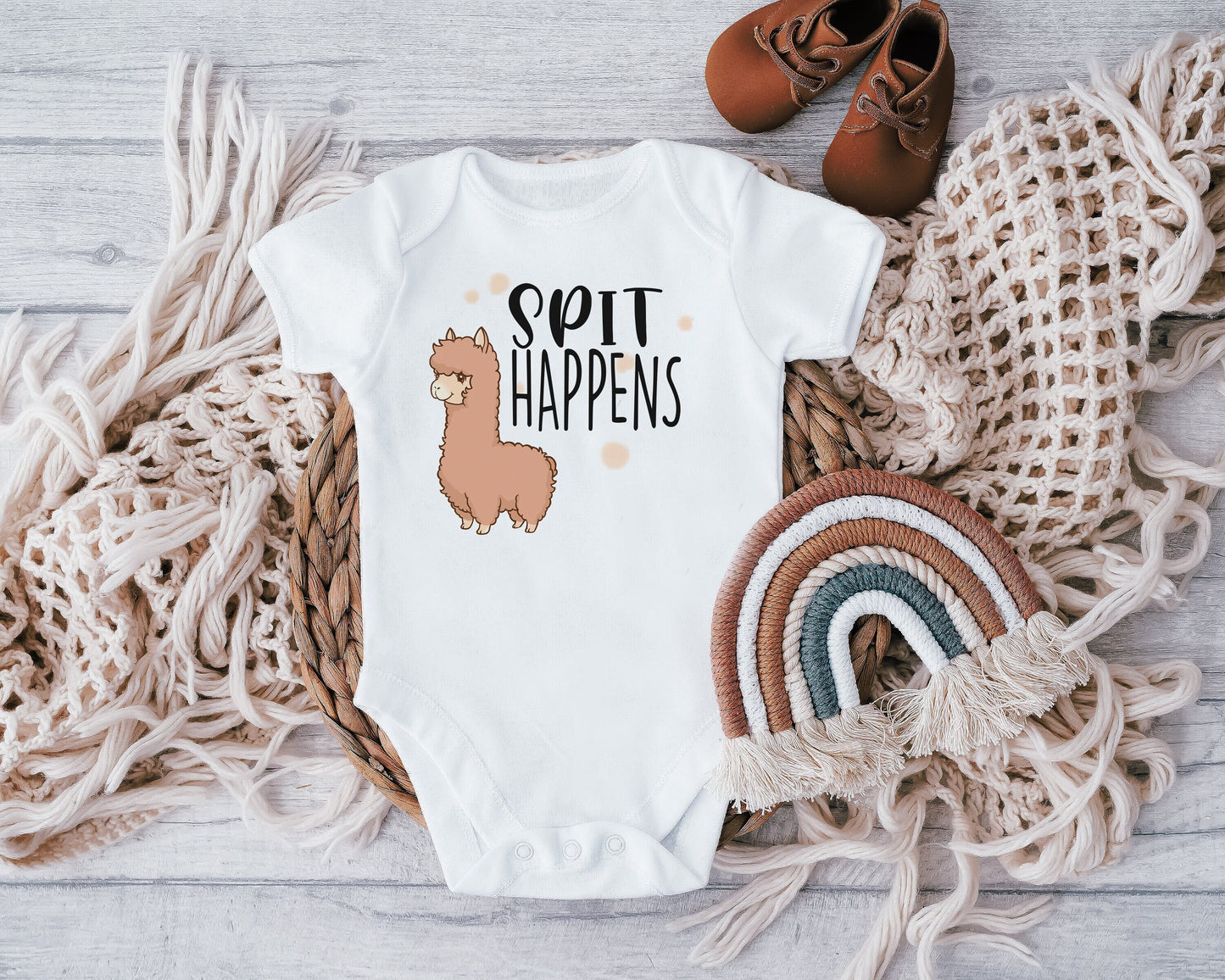 Spit Happens, Llama Alpaca Baby Vest, Baby Grow