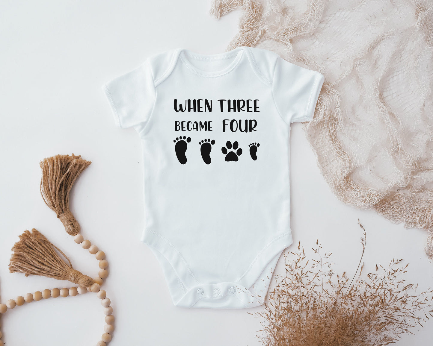 When Three became Four Baby Vest, Baby Grow, New Baby Announcement