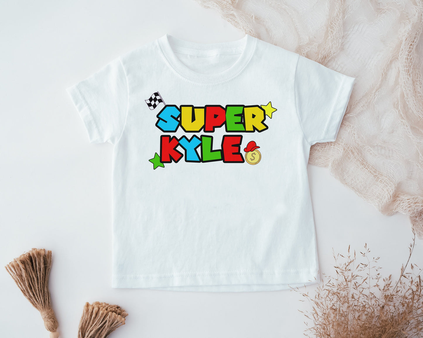 Unisex Super Personalised Kids T-Shirt, Funny Mario Kids T-Shirt