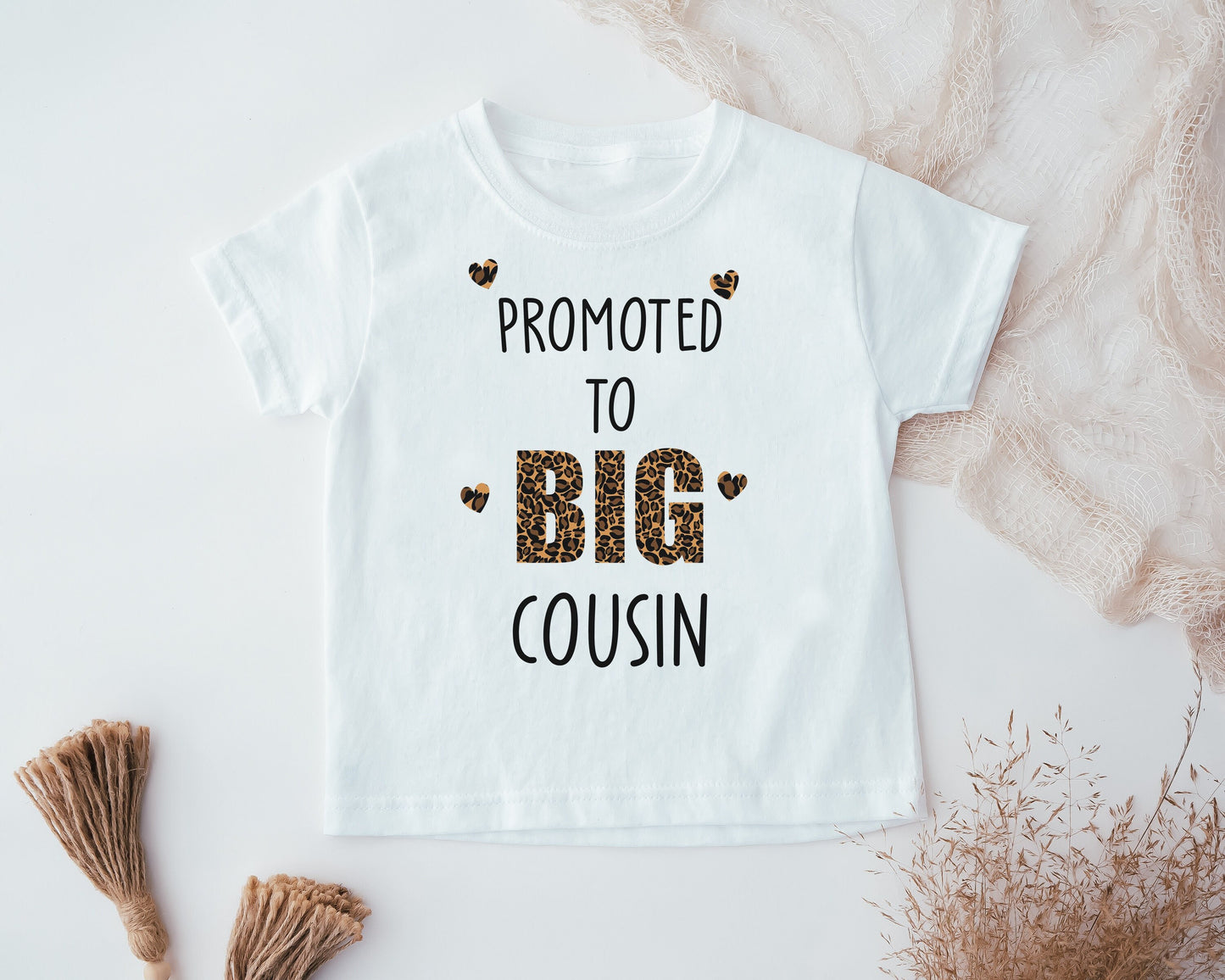 Promoted to Big Cousin Kids T-Shirt, Leopard Print